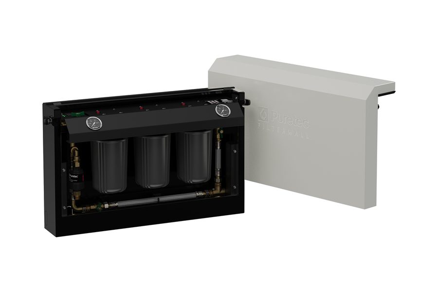 FilterWall F3 with the cover off showing the three filter cartridges