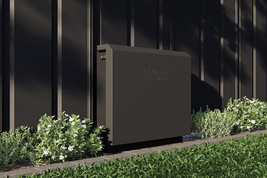 FilterWall F5 in Charcoal along a fence