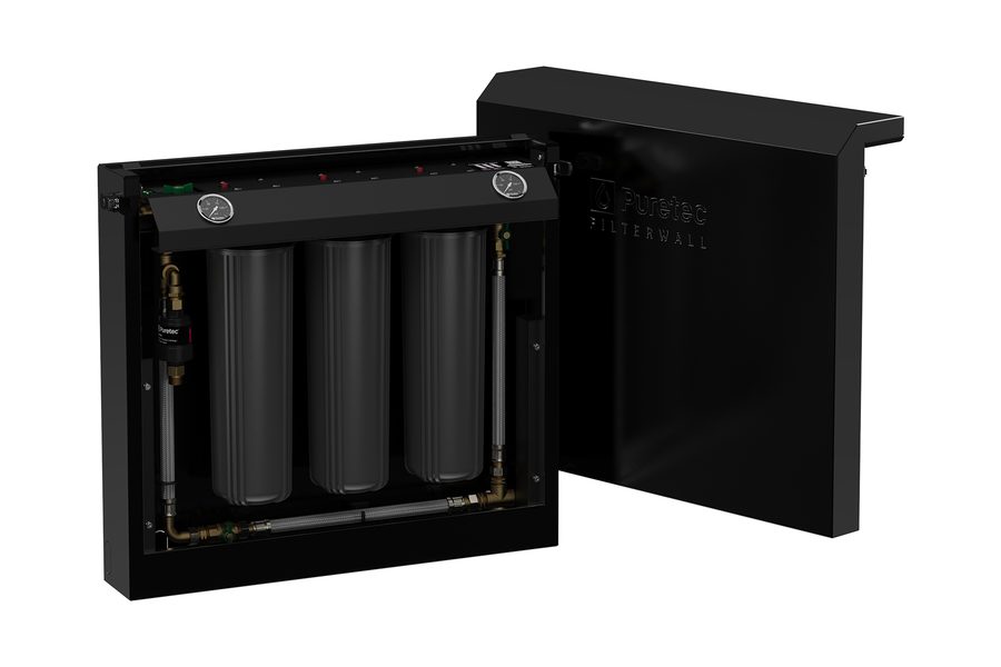 FilterWall F5 with the cover off showing the three filter cartridges